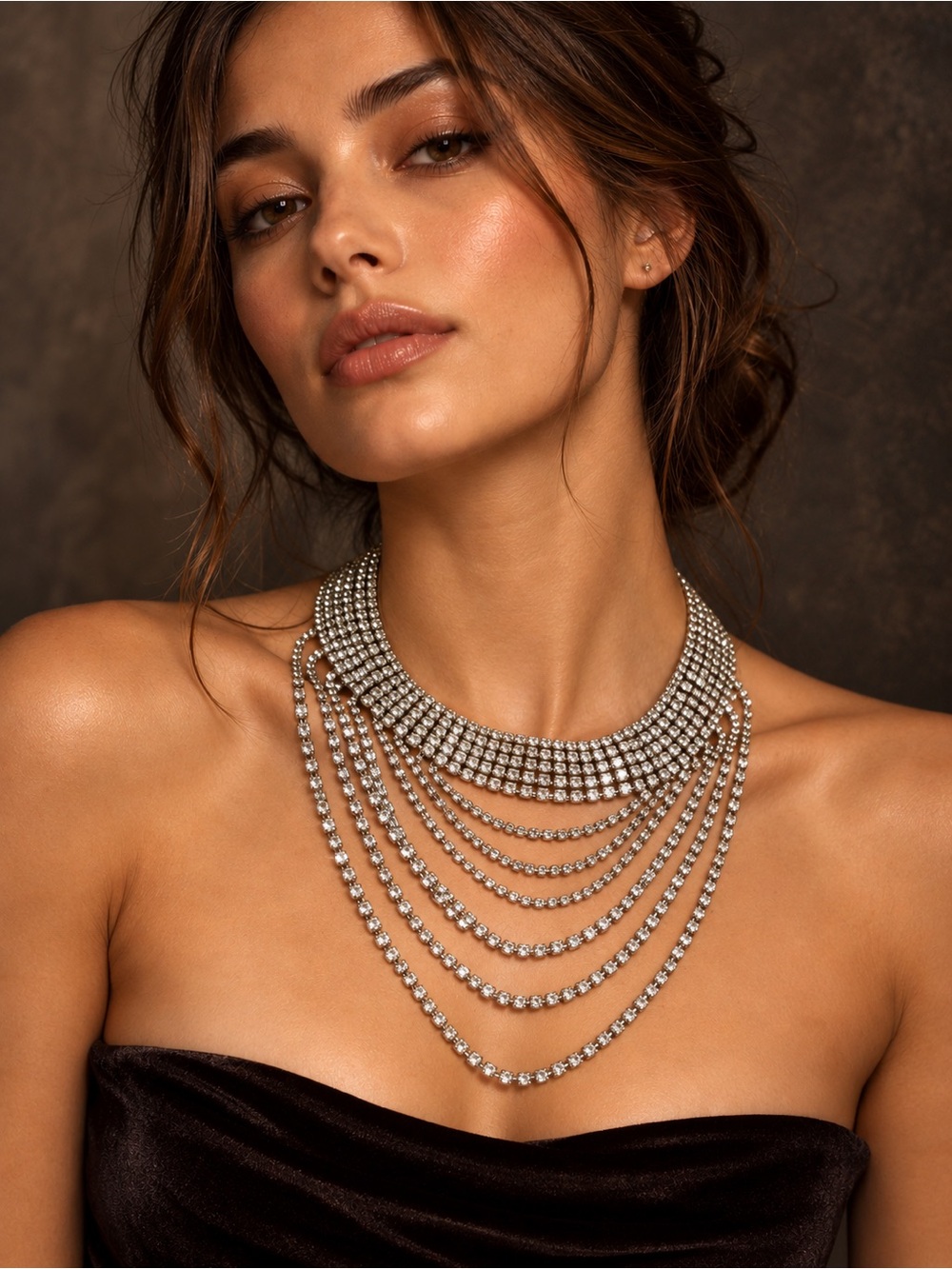 Anthropologie NWT Draped Bib Statement Necklace in Rhinestone